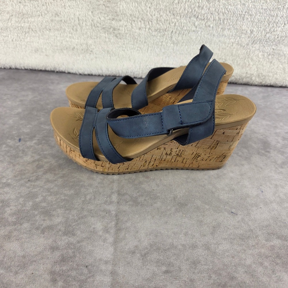 CL by Laundry Womens Navy Blue Strappy Cork Wedge Sandal Platform Size 7